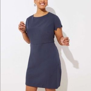 Loft Professional Scalloped Faux Wrap Dress Blue/Grey sz 12 NWT